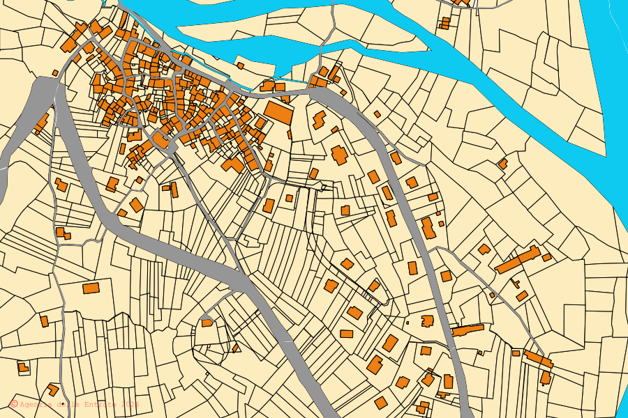 Cadastral map of the centre of Issiglio: parcels and buildings, Agenzia delle Entrate cartography