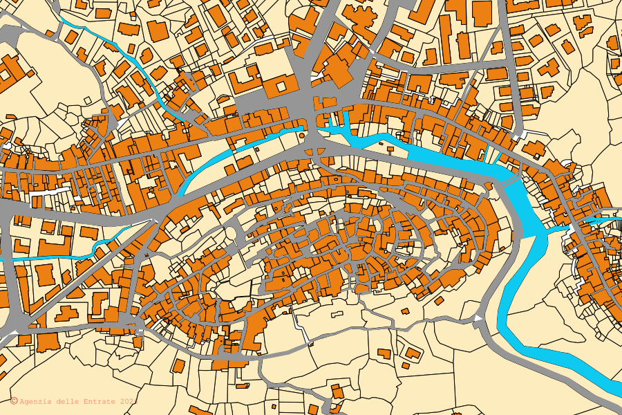 Cadastral map of the centre of Itri: parcels and buildings, Agenzia delle Entrate cartography