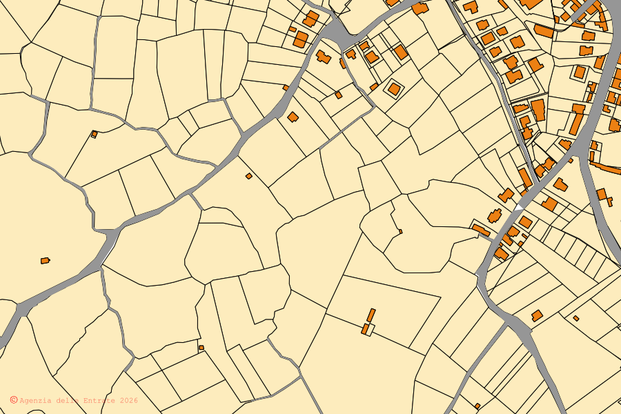 Cadastral map of the centre of Ittireddu: parcels and buildings, Agenzia delle Entrate cartography