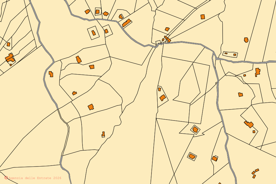 Cadastral map of the centre of Jerzu: parcels and buildings, Agenzia delle Entrate cartography