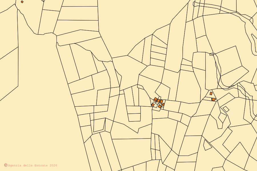 Cadastral map of the centre of Jovençan: parcels and buildings, Agenzia delle Entrate cartography