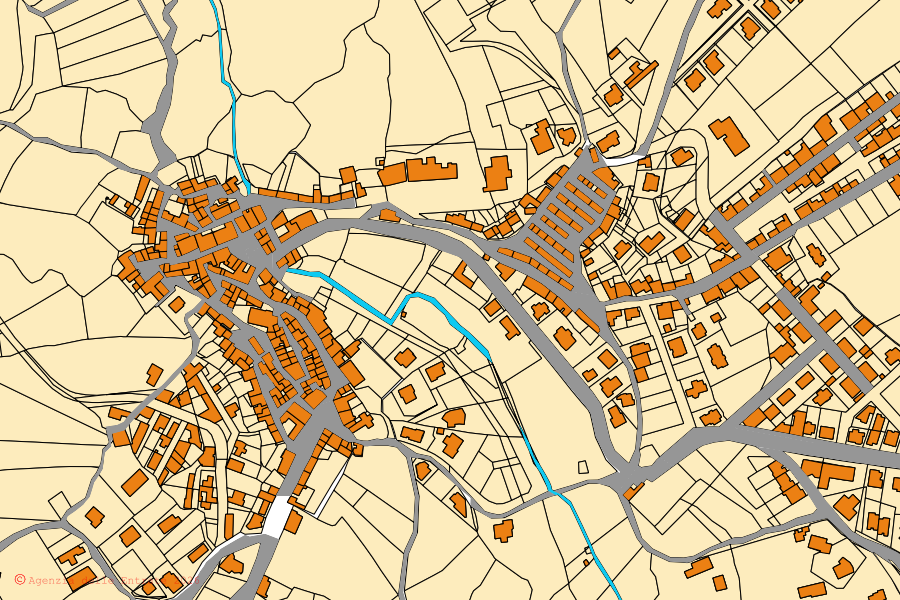 Cadastral map of the centre of Laerru: parcels and buildings, Agenzia delle Entrate cartography