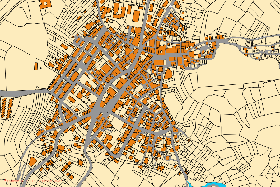 Cadastral map of the centre of Lama dei Peligni: parcels and buildings, Agenzia delle Entrate cartography