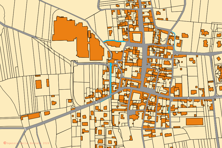 Cadastral map of the centre of Landiona: parcels and buildings, Agenzia delle Entrate cartography