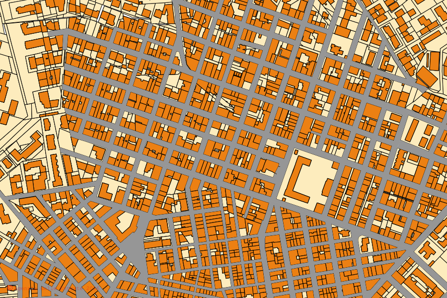 Cadastral map of the centre of Laterza: parcels and buildings, Agenzia delle Entrate cartography