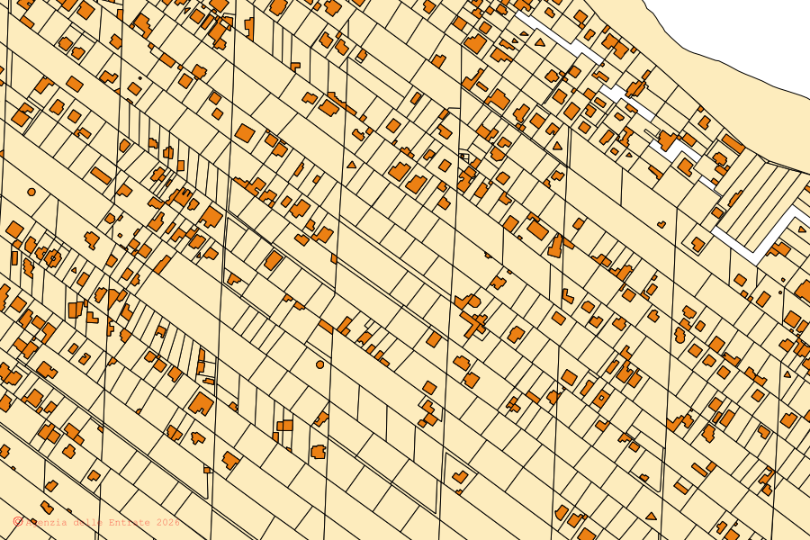 Cadastral map of the centre of Lecce: parcels and buildings, Agenzia delle Entrate cartography