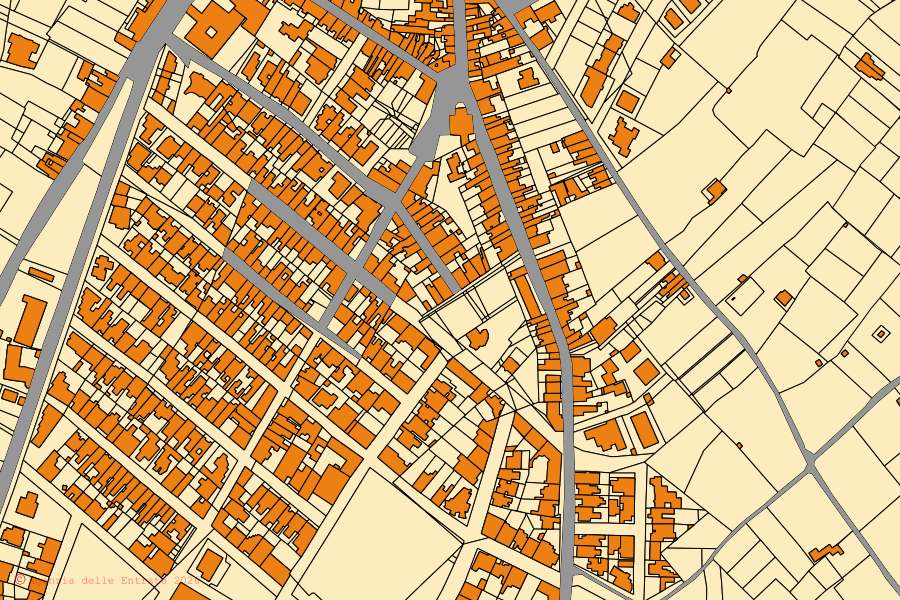 Cadastral map of the centre of Lequile: parcels and buildings, Agenzia delle Entrate cartography