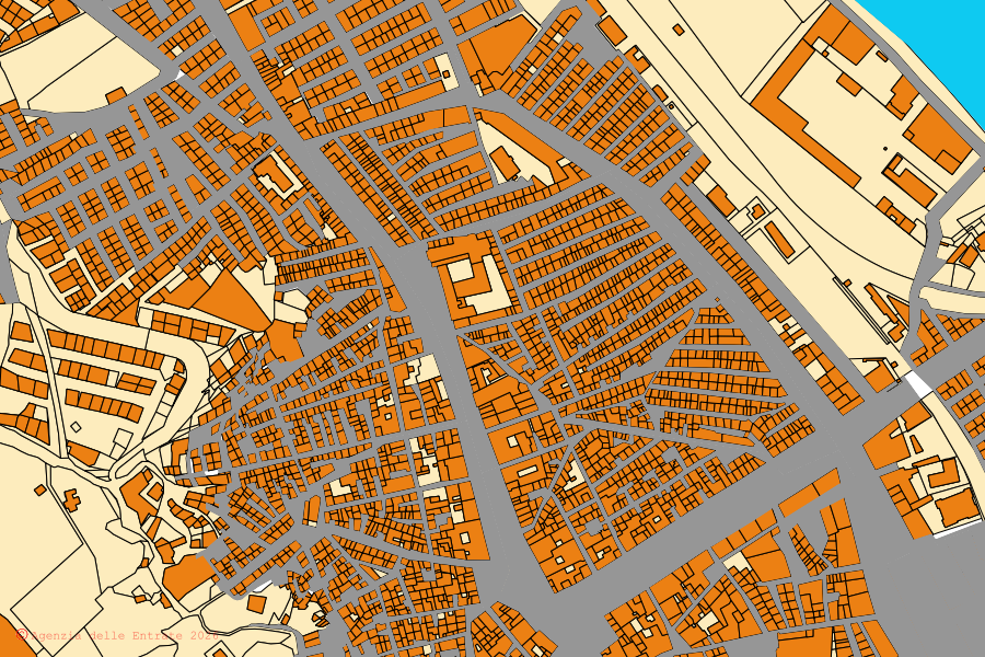 Cadastral map of the centre of Licata: parcels and buildings, Agenzia delle Entrate cartography