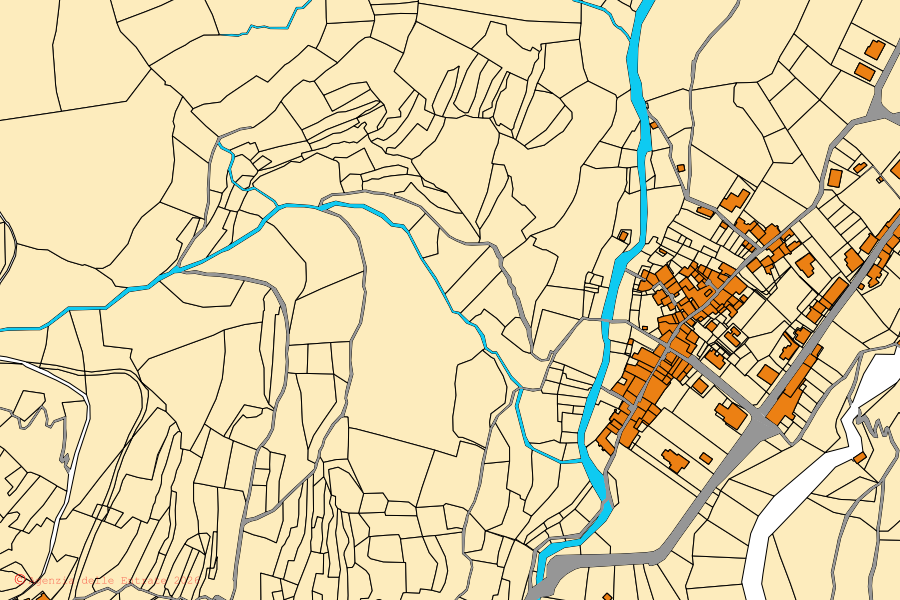Cadastral map of the centre of Licciana Nardi: parcels and buildings, Agenzia delle Entrate cartography