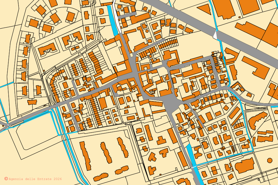 Cadastral map of the centre of Liscate: parcels and buildings, Agenzia delle Entrate cartography