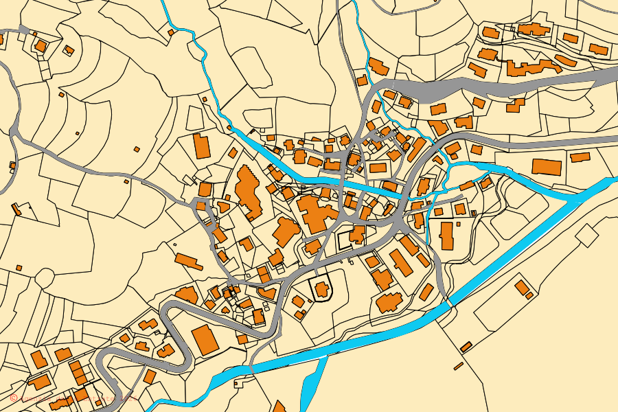 Cadastral map of the centre of Livinallongo del Col di Lana: parcels and buildings, Agenzia delle Entrate cartography