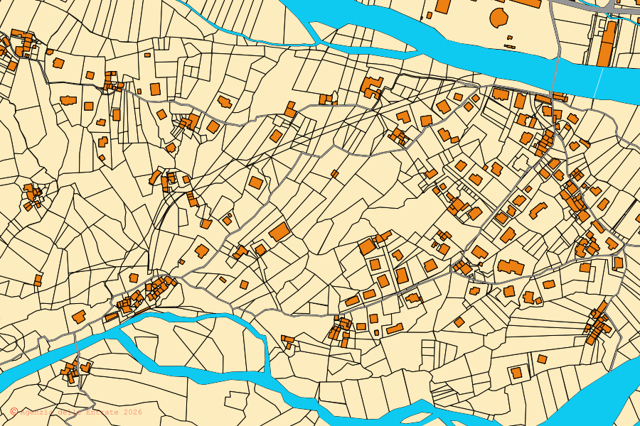 Cadastral map of the centre of Locana: parcels and buildings, Agenzia delle Entrate cartography