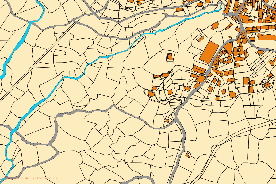 Cadastral map of the centre of Lodè: parcels and buildings, Agenzia delle Entrate cartography