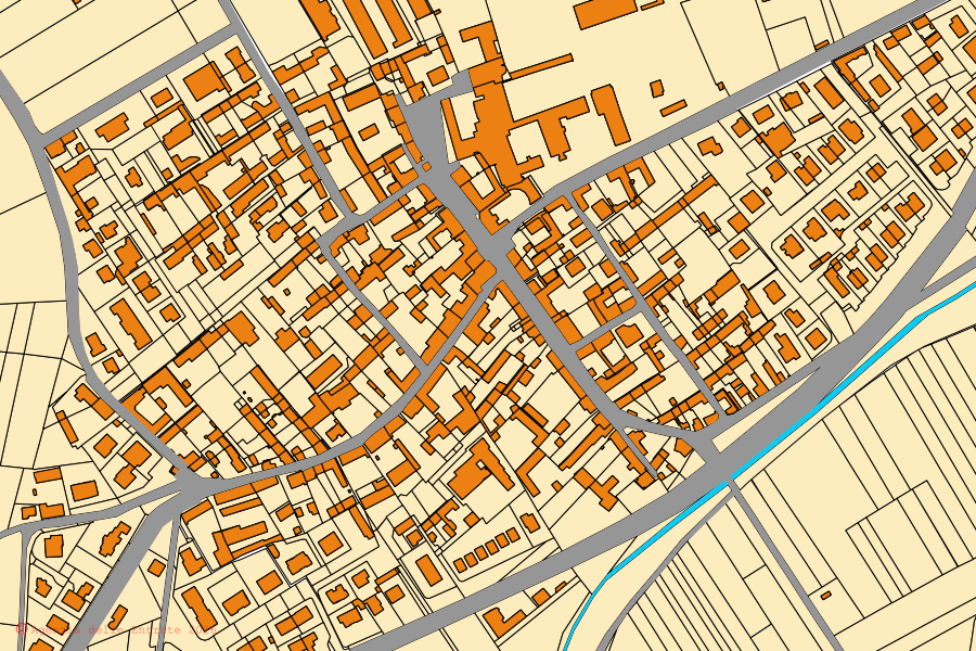 Cadastral map of the centre of Lombriasco: parcels and buildings, Agenzia delle Entrate cartography