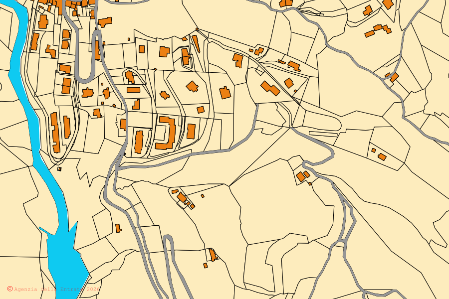 Cadastral map of the centre of Londa: parcels and buildings, Agenzia delle Entrate cartography