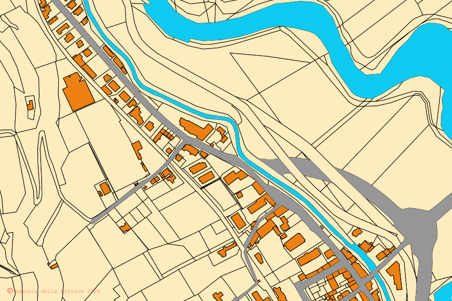 Cadastral map of the centre of Longare: parcels and buildings, Agenzia delle Entrate cartography