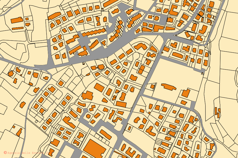 Cadastral map of the centre of Loro Ciuffenna: parcels and buildings, Agenzia delle Entrate cartography