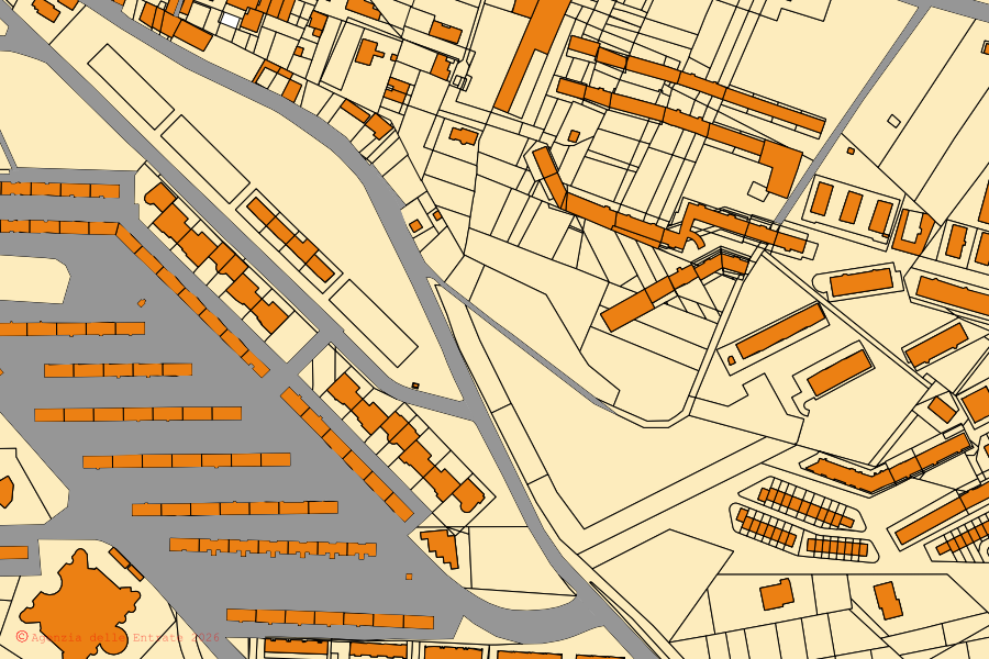 Cadastral map of the centre of Lucera: parcels and buildings, Agenzia delle Entrate cartography