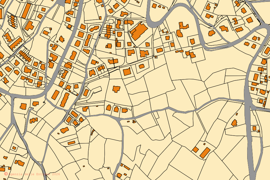 Cadastral map of the centre of Lucignano: parcels and buildings, Agenzia delle Entrate cartography
