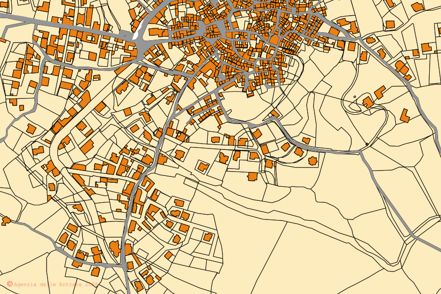 Cadastral map of the centre of Lula: parcels and buildings, Agenzia delle Entrate cartography