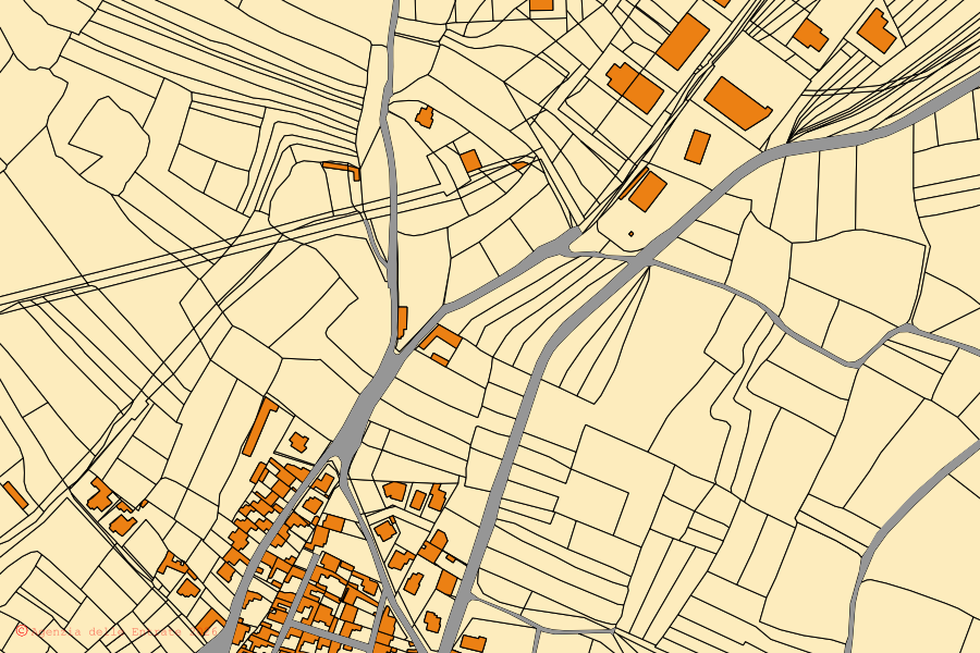 Cadastral map of the centre of Lunamatrona: parcels and buildings, Agenzia delle Entrate cartography