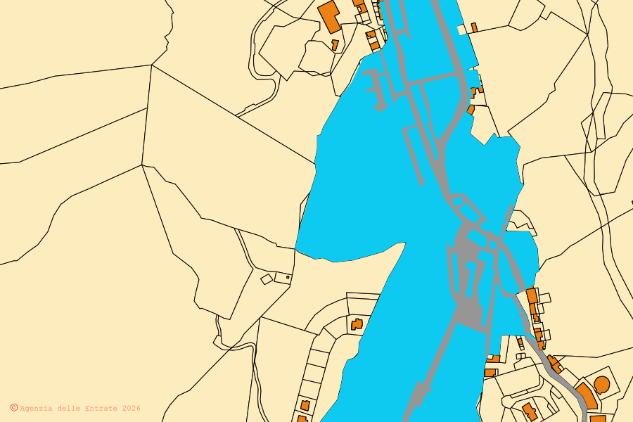 Cadastral map of the centre of Luogosanto: parcels and buildings, Agenzia delle Entrate cartography