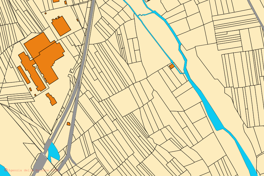 Cadastral map of the centre of Lusigliè: parcels and buildings, Agenzia delle Entrate cartography