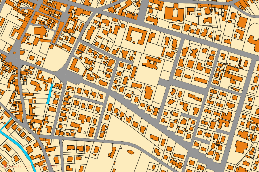 Cadastral map of the centre of Luzzara: parcels and buildings, Agenzia delle Entrate cartography