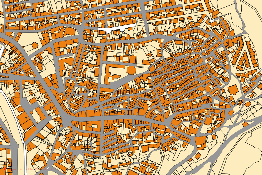 Cadastral map of the centre of Macomer: parcels and buildings, Agenzia delle Entrate cartography