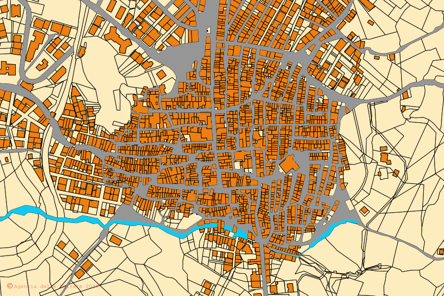 Cadastral map of the centre of Maletto: parcels and buildings, Agenzia delle Entrate cartography