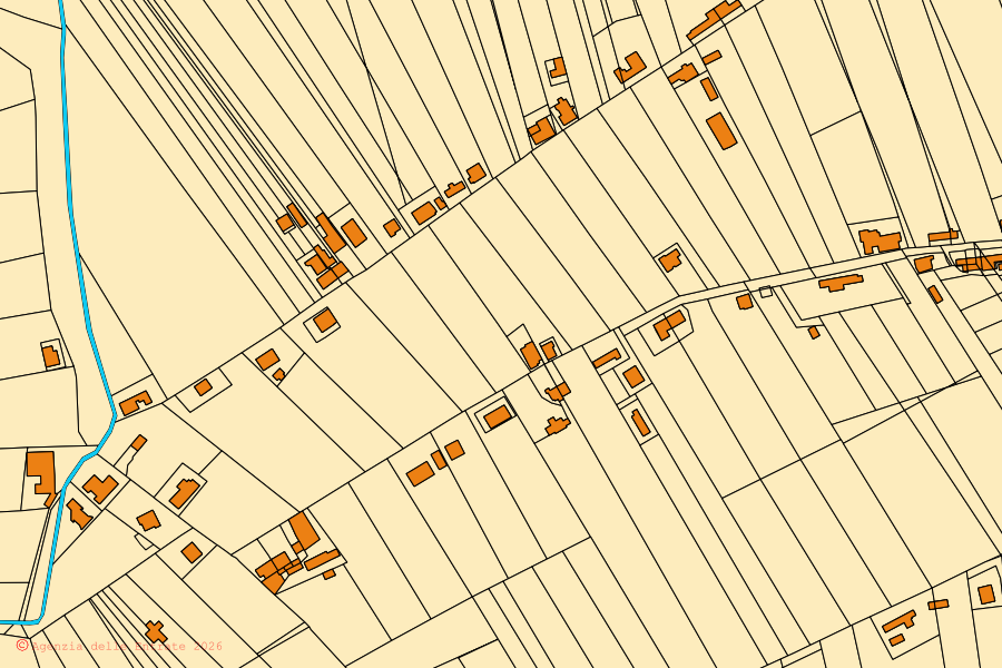 Cadastral map of the centre of Malvito: parcels and buildings, Agenzia delle Entrate cartography