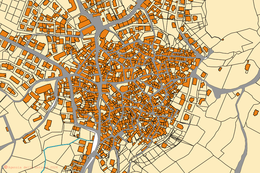 Cadastral map of the centre of Mamoiada: parcels and buildings, Agenzia delle Entrate cartography