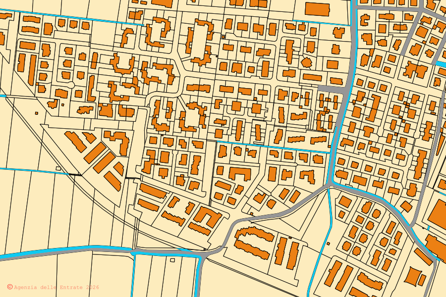 Cadastral map of the centre of Manerbio: parcels and buildings, Agenzia delle Entrate cartography
