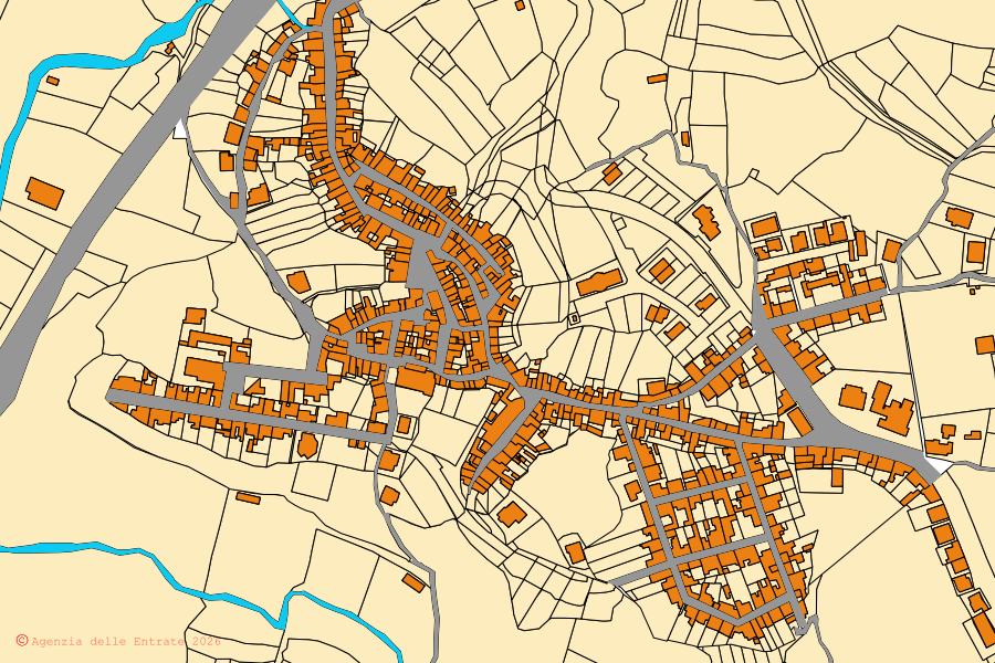 Cadastral map of the centre of Mara: parcels and buildings, Agenzia delle Entrate cartography