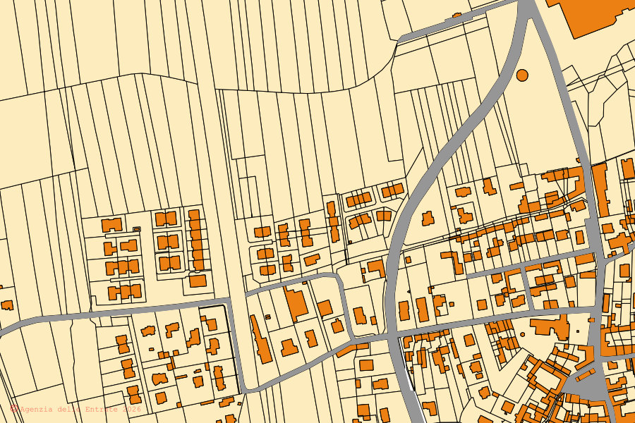 Cadastral map of the centre of Marano Ticino: parcels and buildings, Agenzia delle Entrate cartography