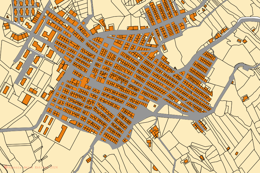 Cadastral map of the centre of Marianopoli: parcels and buildings, Agenzia delle Entrate cartography