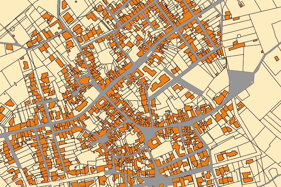 Cadastral map of the centre of Martignano: parcels and buildings, Agenzia delle Entrate cartography