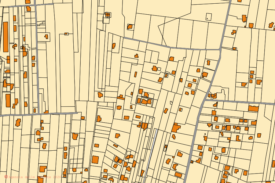 Cadastral map of the centre of Maruggio: parcels and buildings, Agenzia delle Entrate cartography