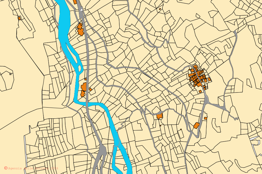 Cadastral map of the centre of Massello: parcels and buildings, Agenzia delle Entrate cartography