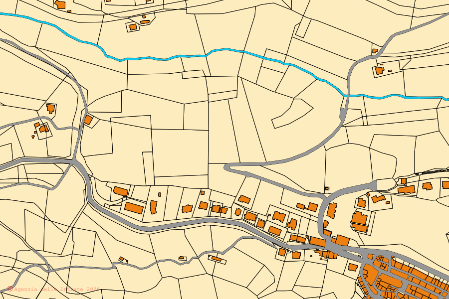 Cadastral map of the centre of Massignano: parcels and buildings, Agenzia delle Entrate cartography