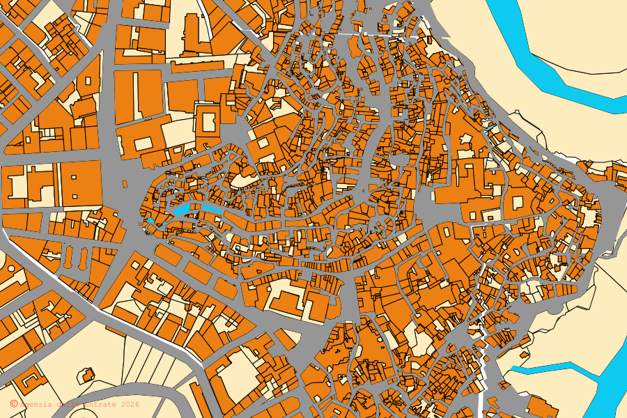 Cadastral map of the centre of Matera: parcels and buildings, Agenzia delle Entrate cartography