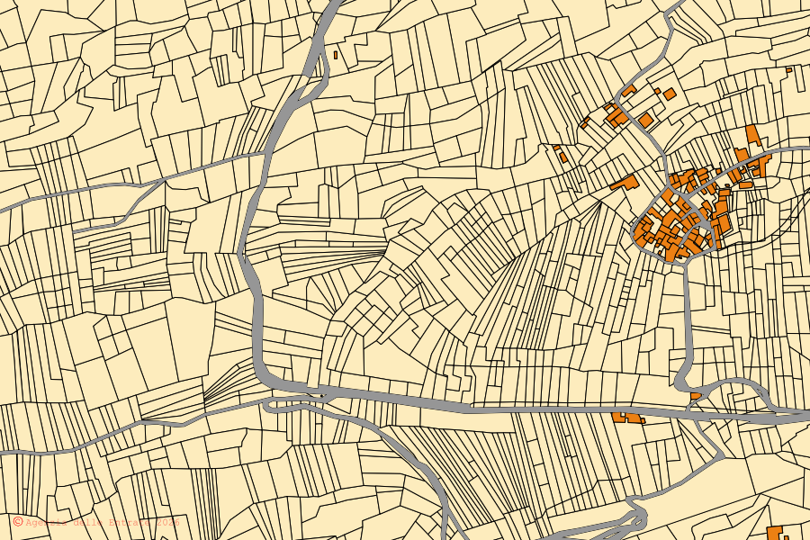 Cadastral map of the centre of Mattie: parcels and buildings, Agenzia delle Entrate cartography