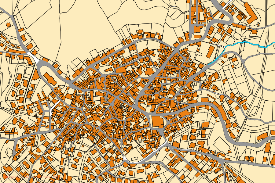 Cadastral map of the centre of Meana Sardo: parcels and buildings, Agenzia delle Entrate cartography