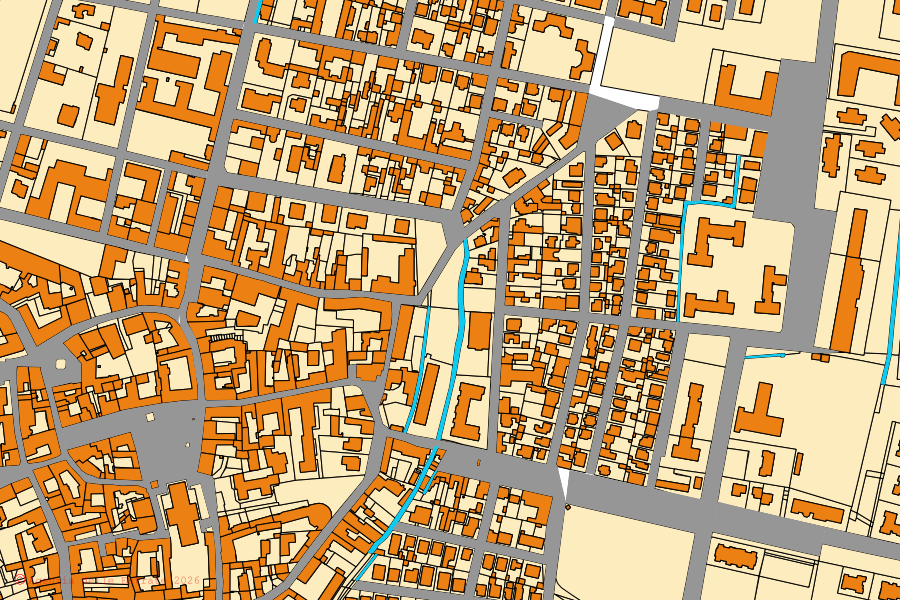 Cadastral map of the centre of Melzo: parcels and buildings, Agenzia delle Entrate cartography
