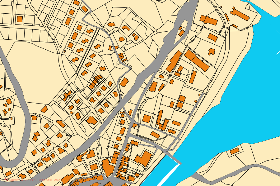 Cadastral map of the centre of Mercatino Conca: parcels and buildings, Agenzia delle Entrate cartography