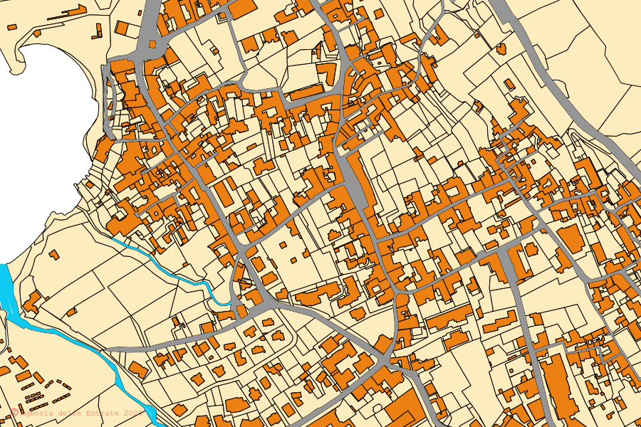 Cadastral map of the centre of Meta: parcels and buildings, Agenzia delle Entrate cartography
