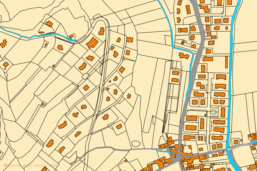 Cadastral map of the centre of Mezzane di Sotto: parcels and buildings, Agenzia delle Entrate cartography
