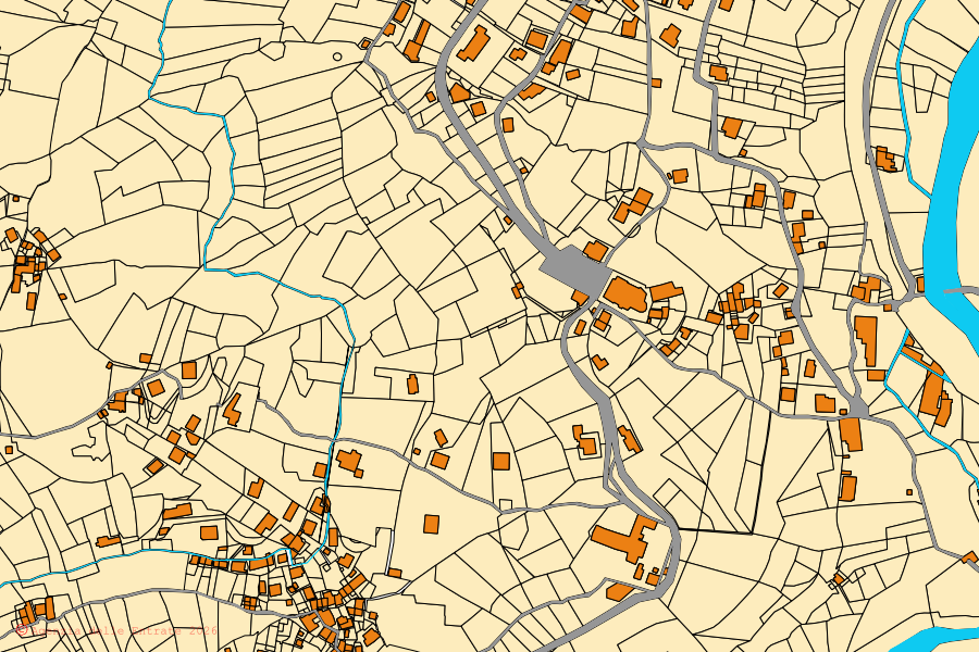 Cadastral map of the centre of Mezzenile: parcels and buildings, Agenzia delle Entrate cartography