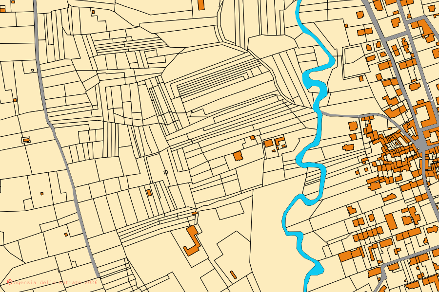 Cadastral map of the centre of Mezzomerico: parcels and buildings, Agenzia delle Entrate cartography