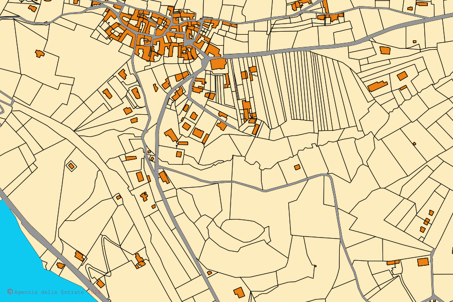 Cadastral map of the centre of Miasino: parcels and buildings, Agenzia delle Entrate cartography